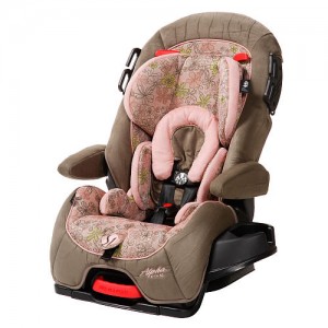 a baby car seat with a pink design