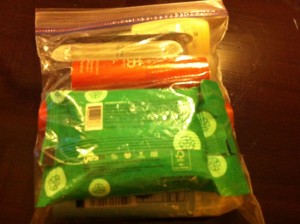 a bag of toiletries and other items