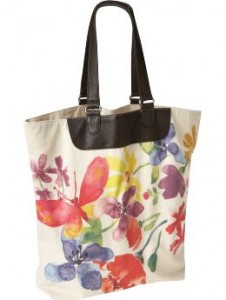 a bag with flowers and butterflies on it
