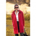 a woman in a red coat