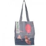 a grey tote bag with a bear on it