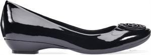 a black shiny shoe with white background