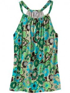 a green and blue floral dress