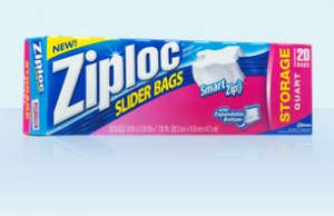 a pink and blue box of ziploc slider bags