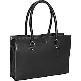 a black leather bag with handles