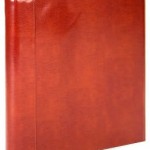 a close-up of a red leather book
