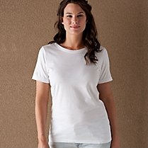 a woman in a white shirt
