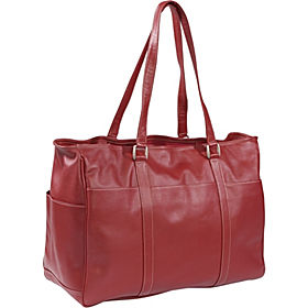 a red leather bag with handles