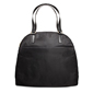 a black bag with silver handles
