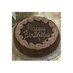 a chocolate cake with a happy birthday text
