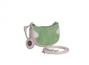 a green and white purse