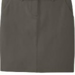 a short grey skirt with a belt