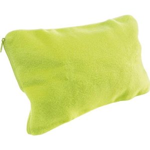 a green pillow with zipper