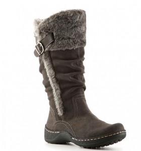 a brown boot with a fur cuff