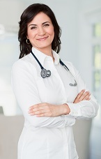 a woman with stethoscope around her neck