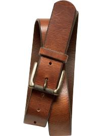 a brown belt with a metal buckle