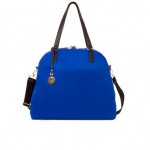 a blue bag with black straps