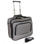 a black and white suitcase with handle
