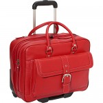 a red suitcase with handle