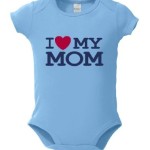 a baby blue bodysuit with text on it