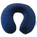 a blue neck pillow on a white background