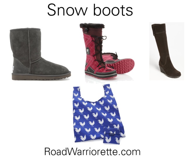 snow boots and tote