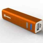 an orange power bank with blue lights