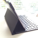 a tablet on a keyboard