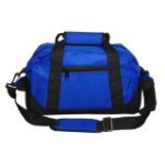 a blue and black duffel bag