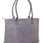 a grey leather purse with handles