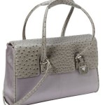 a grey and white purse