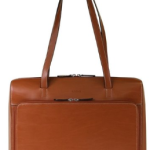 a brown leather briefcase with a strap