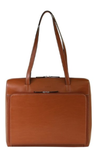 a brown leather briefcase with a strap