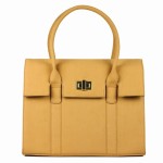a tan handbag with a handle