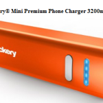 an orange phone charger with blue lights