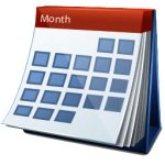 a calendar with a red and blue cover