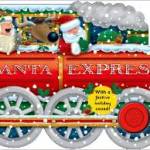 a cartoon train with santa claus and reindeer