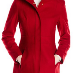 a woman wearing a red coat