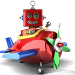 a red toy airplane with a robot on it