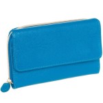 a blue wallet with a zipper