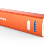 an orange rectangular device with a blue and white light