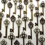 a group of keys on a white surface