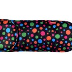 a black and colorful polka dot bag
