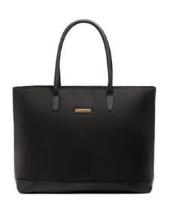 a black bag with a gold logo