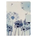 a white and blue cover with dandelions