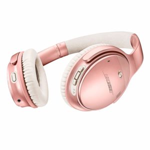 a pink headphones with white fabric
